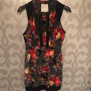 ASTR Floral Open Back Cut out Sheer Panel Dress